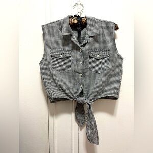 Y2K vintage Debbie Morgan Gingham Sleeveless Black/White Tie Top fits US 8/10